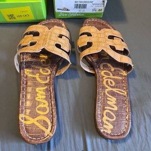 Sam Edelman Slides Sandals 5.5 Tan Crocodile Pattern
